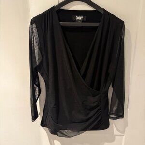 DKNY Black Sheer Sleeve Blouse
